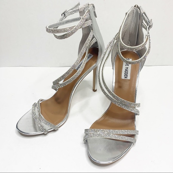 Steve Madden Shoes | Steve Madden Silver Fiffi Rhinestone Strap | Poshmark